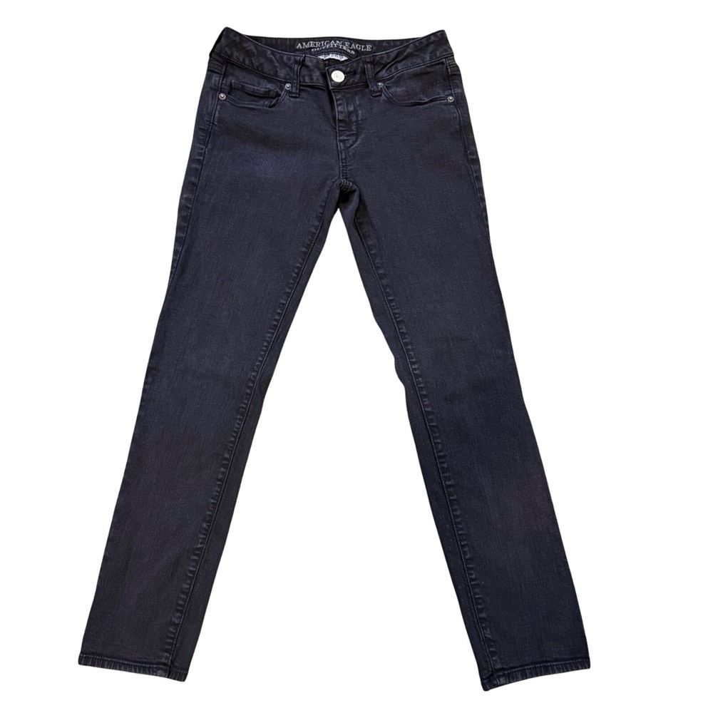 American Eagle Super Stretch Skinny Jeans Womens 4 Short Faded Black Low Rise